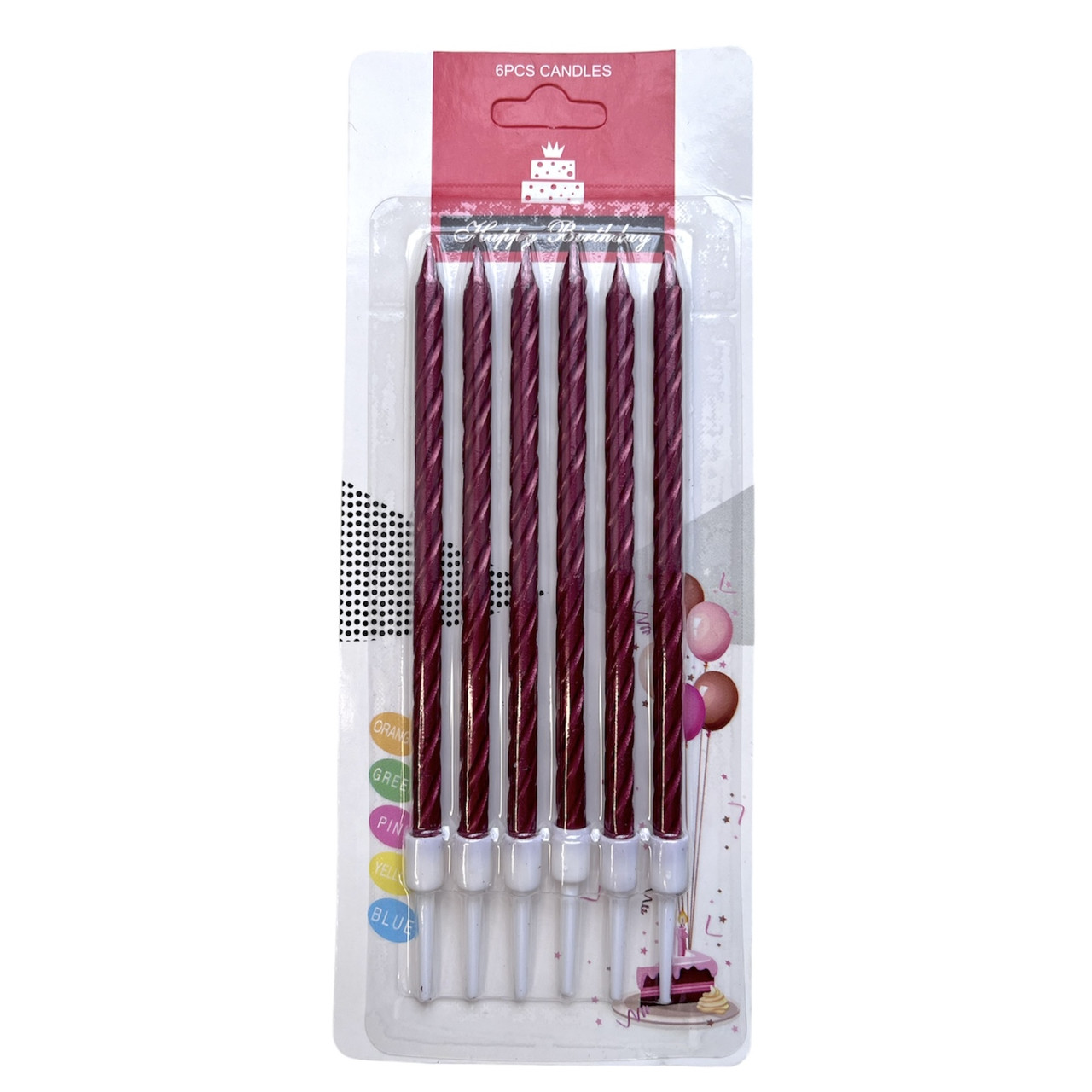 Свічки кручені хром червоні з підставками, 6 штук