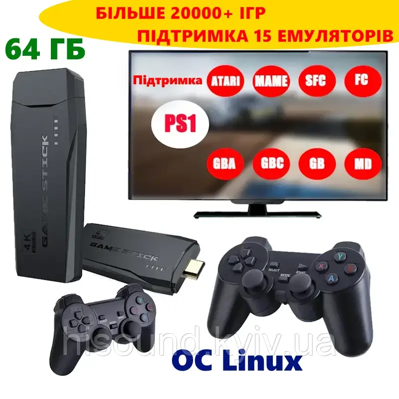 Ігрова приставка Data Frog Y3 Lite 64 ГБ M8 Game Stick HDMI 4K 2,4G 20000+ ігор PS1, Dendy, Sega Play Station 1