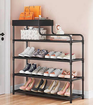 Полиця для взуття на 5 секцій підлогова в передпокій Взуття стелаж металева Чорна