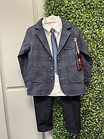 Костюм для мальчика: пиджак, рубашка с галстуком, брюки с поясом✅