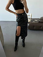 Стильная женская юбка миди с разрезом ткань : эко кожа на замше мод 248
