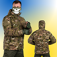 Военная весенняя куртка мультикам с капюшоном и липучками для шевронов, Армейская утепленная весенняя куртка L