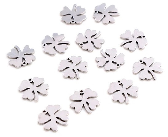 Підвіска Finding Кулон конюшина шарм конюшина чотирилисник Сталистий Нержавіюча сталь 12 мм x 12 мм 332017