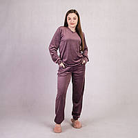 Велюровий хатній костюм жіночий теплий однотонний рожевий 46-54р.
