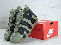 Мужские кроссовки Nike More Uptempo Dark Stucco (Khaki) высокие (хаки) с надписью AIR сезон весна-осень Y11383