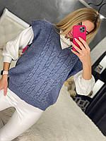 Женская вязанная жилетка джинсового цвета