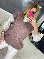 Женская вязанная жилетка темно-пудрового цвета