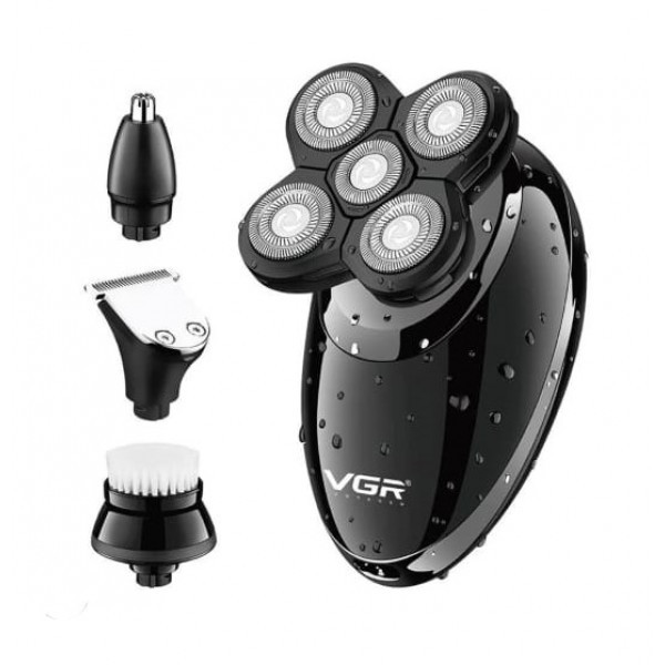 Роторна водонепроникна акумуляторна електробритва VGR V-302 зі змінними насадками, фото 1