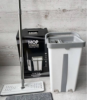 Швабра з відром комплект Scratch Cleaning Easy Mop з автоматичним віджиманням і складаною ручкою 10 л 199556