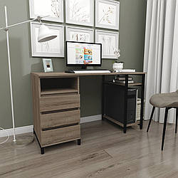 Довгий прямий лофт комп'ютерний стіл для ПК з нішею для системного блока і тумбою з шухлядами 140 см СКЛ-6