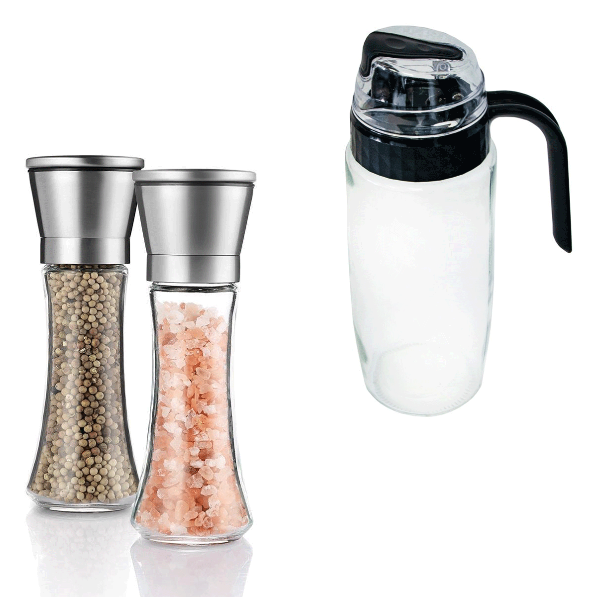 Комплект млин для перцю та солі ручний та пляшка для олії та оцту з дозатором 600ml