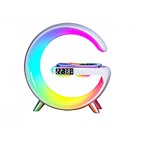 Портативная колонка c RGB-подсветкой BT/TF/Wireless Charger/USB/FM/AUX/Clock 15 Вт, белая