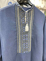 Льняна Вишиванка чоловіча з довгим рукавом та оригінальним дизайном ручна вишивка