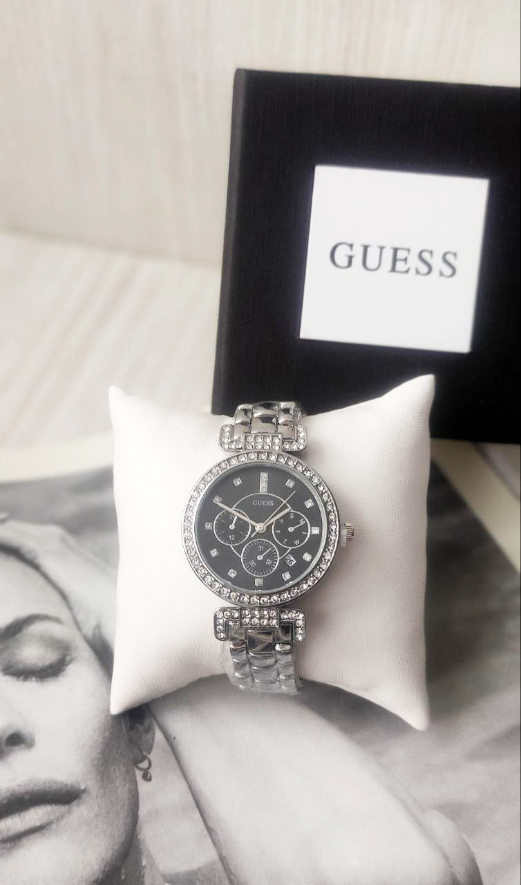 Жіночий наручний годинник Guess silver&black