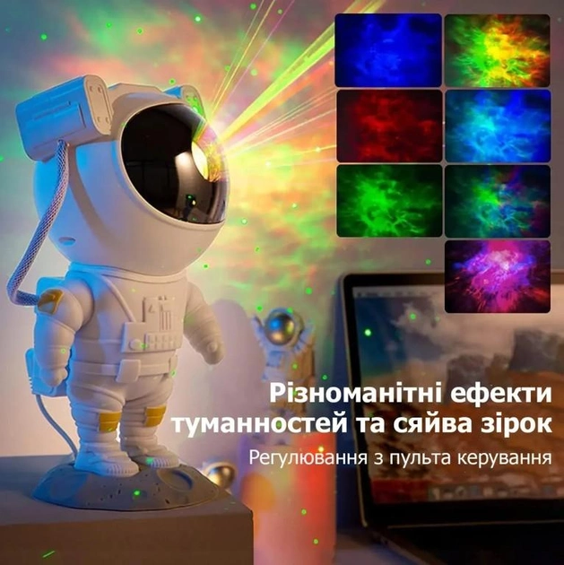 Лазерний нічник Космонавт, проектор зоряного неба та галактики, Астронавт на 8 режимів світіння та пульт ДК