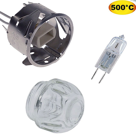 Лампа до +500 °C (лампочка G4 12V 20Вт) патрон 35 мм термостійка для піца-печі та духової шафи, фото 1