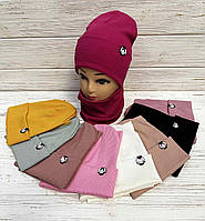 Комплект демисезонный для детей шапка+снуд двойной трикотаж-рубчик размер 52-54 см, цвета миксом