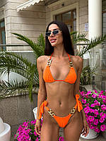 Купальник женский оранжевый с золотыми вставками