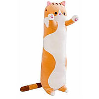 Мягкая игрушка-подушка обнимашка на молнии Кот Батон 130 см Рыжий Плюшевый длинный Кот для сна и анти стресс