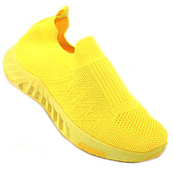 Кросівки м'які жіночі жовтого кольору на жовтій підошві без шнурівки