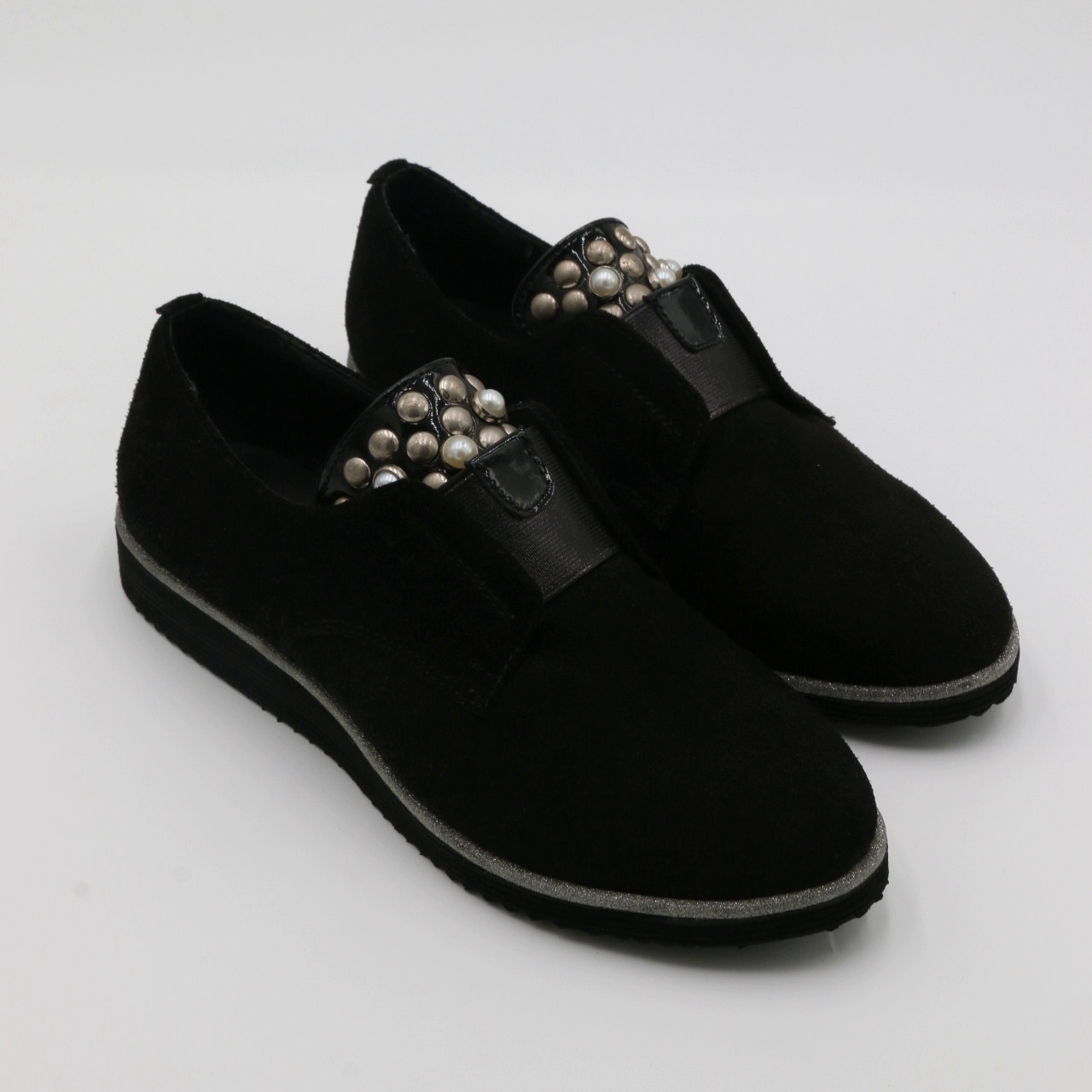 Туфлі жіночі молодіжні замшеві чорні без підбора Medium код-(1266з)