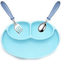 Набор посуды 2Life силиконовая тарелка-коврик и столовые приборы в кейсе Голубой n-11791