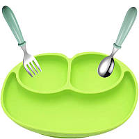 Набор посуды 2Life силиконовая тарелка-коврик и столовые приборы в кейсе Зеленый v-11790