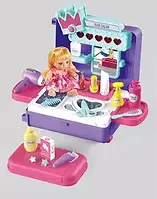 Детский игровой набор Трюмо (кукла, фен, аксессуары, на батарейках, складывается в чемодан) 8257