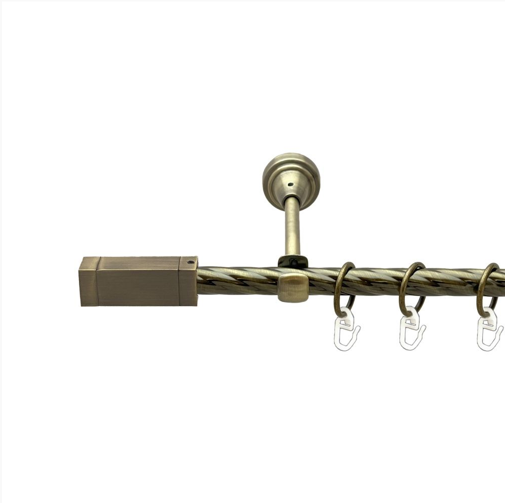 Карниз кований для штор одинарний антик Квадро 16мм діаметр твістер кручена комплект, фото 1