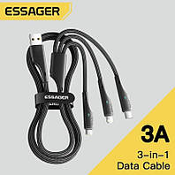 Універсальний кабель Essager 3в1 (USB - Lightning + Micro USB + Type-C 3A 1.2м)
