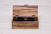 Деревянный футляр органайзер для 1 пары очков со стеклянной крышкой с логотипом именем Без гравировки, Деревянная крышка