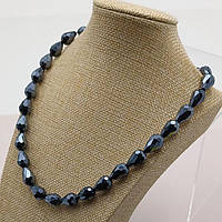 Буси кришталь 15х10 мм 42 см чорний із темно-синім блиском крапля