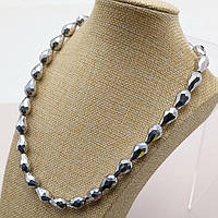 Буси кришталь 15х10 мм 42 см сірий із гальванічним покриттям крапля