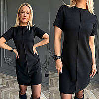Стильное базовое приталенное женское мини платье с коротким рукавом плотный турецкий рубчик OS 46/48, Черный