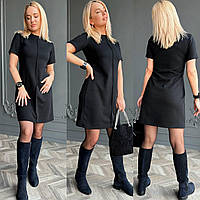 Стильное базовое приталенное женское мини платье с коротким рукавом плотный турецкий рубчик VS 50/52, Черный