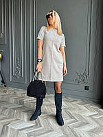 Стильное базовое приталенное женское мини платье с коротким рукавом плотный турецкий рубчик VS 46/48, Серый