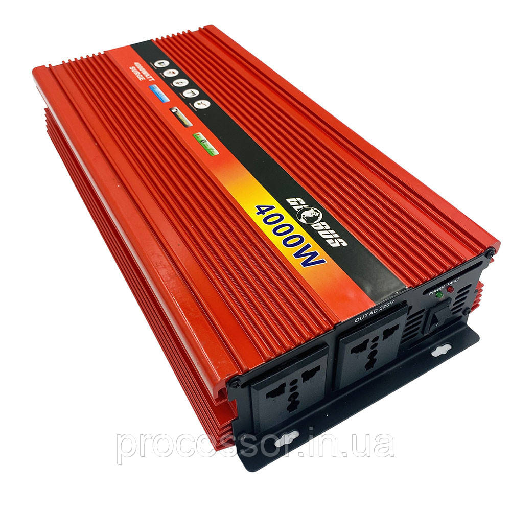 Потужний автомобільний інвертор перетворювач напруги AC/DC AR 4000W 12V Globus + звуковий сигнал