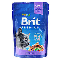 Влажный корм Brit Premium Кусочки с треской для кошек 100 гр