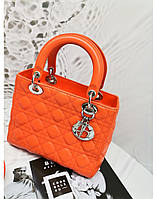 Женская сумка Диор Леди оранжевая маленькая из эко-кожи