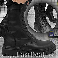 Мужские военные Берцы кожаные черные демисезонные облегченки, Тактическая кожаная армейская обувь all-ter OKJ