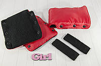 Муфта перчатки раздельные, на коляску / санки, облегающие, для рук, черный флис (цвет - красный) Код/Артикул