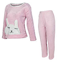 Женская пижама теплая флисовая домашний костюм Lesko Bunny L Pink (10443-55362)