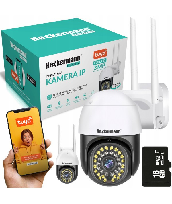Вулична поворотна IP-камера відеоспостереження Wi-Fi Heckermann C19 + карта 16 ГБ, фото 1