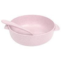 Набір пластикового дитячого посуду тарілка з ложкою Lesko A238 2 шт Рожевий (8958-41547)