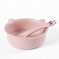 Тарілка з ложкою дитячий посуд з пандою Lesko A228 Panda 12*9.5*4.5 см Pink (8962-41543)