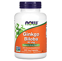 Гинкго билоба, Ginkgo Biloba, Now Foods, 60 мг, 240 капсул (NOW-04684)