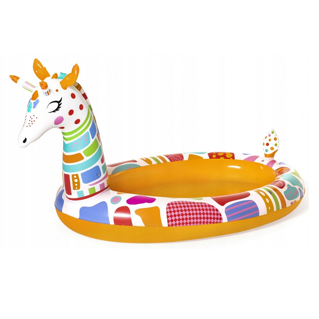 Дитячий овальний надувний басейн Bestway 53089 з фонтаном 266х157х127 см на 220 л Жирафа, фото 1