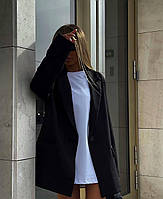 Подовжений оверсайз Піджак , вільного крою , з кишенями, застібається на гудзик з плічиками черный, S/M