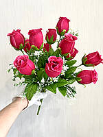 Штучні троянди . Букет штучних троянд з крапельками роси ( рожева, 44 см, 12 бутонів), фото 6