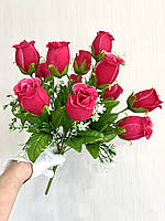 Искусственные розы . Букет искусственных роз с капельками росы ( 44 см , 12 бутонов )
